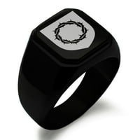 Kruna od trnja od nerđajućeg čelika nevolje grb štit ugraviran kvadratni ravni gornji bajkerski stil polirani pečatni prsten