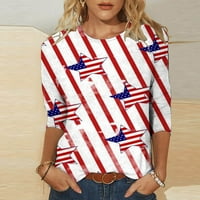 Auroralne majice za žene klirens Ženska Moda tri četvrtine rukava Retro okrugli vrat nezavisnost štampani