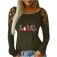Rollbacks Valentinovo majice za žene Žene off ramena šuplja bluza Valentine Elf Print Tops Crewneck pulover