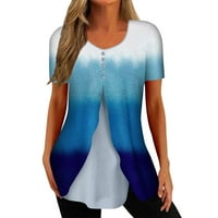 Strungten majice za žene kratkih rukava Dressy ljetni ležerni otisnuti V-izrez nepravilni bluze za HEM