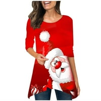 Žene Plus Size vrhunski klirens Moda ženski okrugli vrat Dugi rukav Print Casual majica bluza Rollbacks Red 8