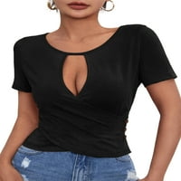 Bomotoo ženska majica za majicu majica majica u šuplju TEE labav pulover plaža tunika bluza crna m