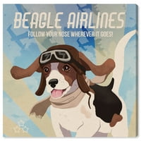 Wynwood Studio Životinje Zidno umjetničko platno Otisci 'Beagle Airlines' Psi i štenad - bijeli, smeđi