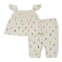 Wonder Nation Baby Girl Knit Gaze Babydoll Pinapple Top & Hlače, 2-komadni set odjeće