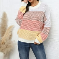 Ženski prevelizirani pleteni džemper casual labav fit plus veličina boja blok okrugli vrat Top duks iz pulohrane bijele s