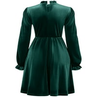 Sanviglor Ženske kratke haljine s dugim rukavima Mini haljine od pune boje Comfy Holiday Blackshish Green
