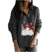 Stamzod Women Jesen zimski božićni džemper sa zatvaračem sa zatvaračem Dame pletene skakače od pulover žena džemper santa claus ispis džemperi i puloveri
