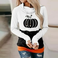Halloween Hoodies za žene labave Casual Crewneck Dugi rukav pulover vrhovi u boji blok bundeva štampana