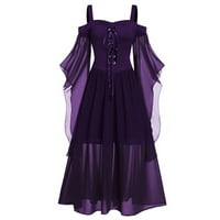 Halloween kostime Lace Halloween Womne Shoulder Plus Dress Sleeve Size Cold Up Women's Dress Dark Purple