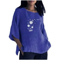 Ljetni topovi za žene trendi kratke rukave majice grafički Print V-izrez bluza, plava, XL