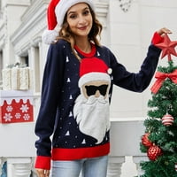 ertutuyi ženska slatka i Božić santa claus glava pleteni džemper okrugli vrat pulover labavi Božićni džemper plavi m