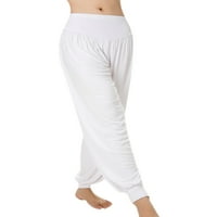 Beiwei ženske pantalone za jogu hipi pantalone visokog struka Indijski harem pantalone za kontrolu stomaka ženske pantalone široke nogavice aktivne odeće pune dužine bijele s