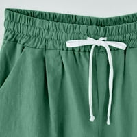 B91xZ ženske kratke hlače Ležerne žene ljetne pamučne hlače s printom od maslačka visokog struka plus veličine kratke hlače za vezivanje ženske kratke hlače na plaži zelene, veličine 4XL