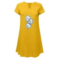 Boho lanena haljina za žene ljetna Casual Tshirt Midi haljina kratki rukav haljina na plaži Moda štampana