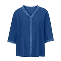 Slatki čipkasti vrhovi za žene Solid Color Batwing rumenilo Bluze trendi labavi V izrez čipke Crochet