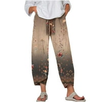 Ležerne prilike ženske kapri hlače široka noga cvjetna tiskana ljeta povlačenja na obrezivanim hlačama Trendine duge pazuhe sa džepovima