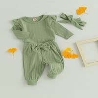 Qinghua novorođenče Djevojke padajuća odjeća od pune boje ruffle dugih rukava i povremene hlače Outfits Outfits Zelene 0- mjeseci