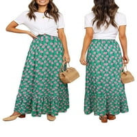 Eyicmarn ženska ljetna boemska suknja na volane Hem geometrijski Print elastična suknja visokog struka A-linije za plaže Club Streetwear