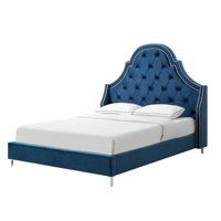 Bernie Navy Velvet Bed-Button Tufted, Nailhead Trim, King