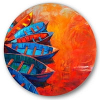 Designart 'Boats During Warm Sunset Realing On the Water V' Nautical & Coastal Circle Metal Wall Art-disk of 29