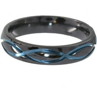 Poluokrug Crni cirkonijumski prsten sa simbolom beskonačnosti Eloksiran u plavoj boji