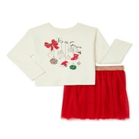 Vrijeme za odmor Djevojke Božićni majica s dugim rukavima i set suknje, 2-komad, veličine 4-18