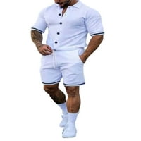 Haite trening odijelo za muškarce ljetna odjeća kratki rukav jednobojna trenerka Jogger Set bijeli XL