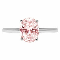 2. ct briljantan Ovalni rez simulirani ružičasti dijamant 14k pasijans prsten od bijelog zlata SZ 4.25