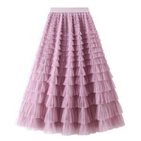 Ženska mrežasta suknja sa punim volanima elastična Maturalna suknja visokog struka na više nivoa koktel zabava ljubičasta M