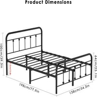 HOMFA puni metalni krevet s uzglavljenim slovom, modernog dizajna, fondacije madraca, nije potrebna, jednostavna montaža, teksturirana crna