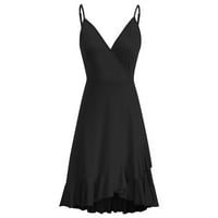 Ženske haljine Clearance Sundress Midi haljina, modni čvrsti V-izrez ljetna haljina crna m