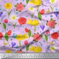 Soimoi Moss Georgette tkaninski karton, tulipan i ruža cvjetni tkanini otisci sa dvorištem širom