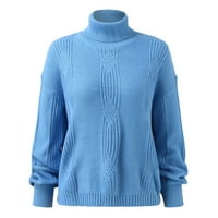 Ženski džemperi kukirani džemper ženski džemper dugih rukava prevelizirani pleteni džemper sa džemperom sa žlijezdama za žene plave l