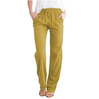 Ženske vučne hlače ravno hlače za noge udobne čvrste elastične strugove, ležerne pamučne posteljine hlače ljetne salonske pantalone