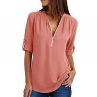 Ženska ljetna bluza Roll-up rukava V izrez patentni zatvarač casual šifonske košulje