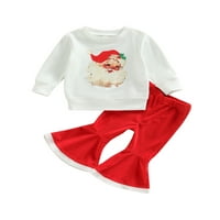 Toddler Baby Girg Božićne odjeće Crtani ispis Pulover Duks Flare Bell donje hlače Set odjeće