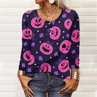 Cuoff Bluze za žene dugih rukava za halloween uzorak Ispis Grafički teški bluze Ležerne prilike plus veličina Osnovni pulover Željeznike Pruy 3x