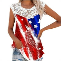 Ljetne bluze za žene 4. srpnja Američka zastava Ležerne prilike ljetne čipke CASE bez kopče bez rukava
