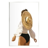 Stupell Industries žena sa Drapiranim šeširom za sunce Tropski ljetni odmor grafička Umjetnost Neuramljena