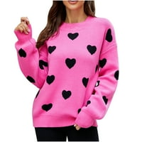 Ženski džemperi Crewneck Dugi rukav džemper Knit Love Heart Print pulover džemper Tops jesen zima Casual džemper za žene
