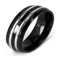 Obalni nakit Black Pleted nehrđajući čelični prugasti prsten