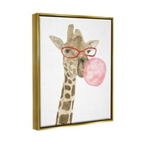 Stupell Fun Giraffe Bubblegum Životinje i insekti Bojavljenje Zlato Floater Framed Art Print Wall Art