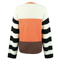 Vedolay ženski jesen džemperi ženski Casual džemperi Dugi rukav posada vrat rebrasti pleteni pulover vrhovi, narandžasta XL