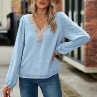 Dugi rukav V-izrez Šifon pad dukserice Trendi pulover Majice od punog u boji plus veličina vrhova opružna odjeća za žene modno nebo plavo xl