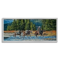 Stupell Industries Clossing River Cowboy Pejzažne životinje i insekti Slikanje Siva UKLJUČENA Art Print Wall Art