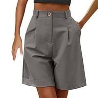 Tking Modni ženski ljetni Bermudski kratke hlače casual labavo visokog struka odijelo sa džepovima sive