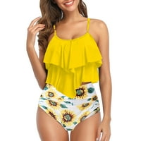 Aaimomet ženski rufffle trbuh cvjetni bikini struk kupaći kostim visoki split prsluk dva kupaće kostim američkim kupaćim kupaćim kostima Wople Plus, žuti l