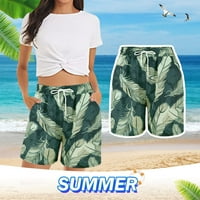 Hlače za ženske ženske kratke hlače Ljeto udobno plaže kratke hlače elastični struk cvjetni tisak s džepovima sive + l