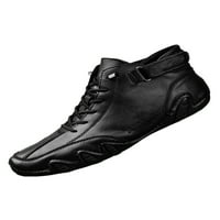 Muške čizme Fau kožne čizme za gležnjeve čipke up ravne stane ne klizne casual cipele muškarci ručno šivanje crne boje, kožna vamp 7,5