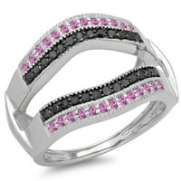 Dazzlingock Collection 10k Round Pink Sapphire & Black Diamond Dvostruki vjenčani mlinggrain Guard Band,